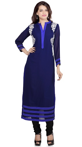 Navy Blue Chiffon Straight Cut Kurti