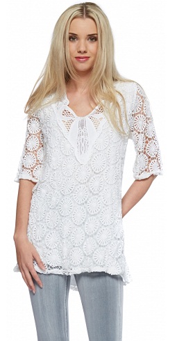 Hvid Crotchet Circle Tunic Top