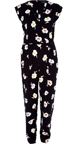 Sort blomstret jumpsuit til kvinder