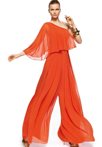 One Shoulder Orange Designer jumpsuit til kvinder