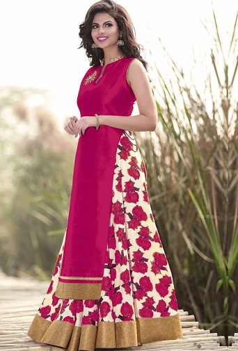 Pink Bhagaluri Kurti med Lehenga