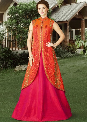 Høj hals silke Kurti med Ghagra