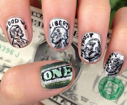 Free Hand Dollar Nail Art