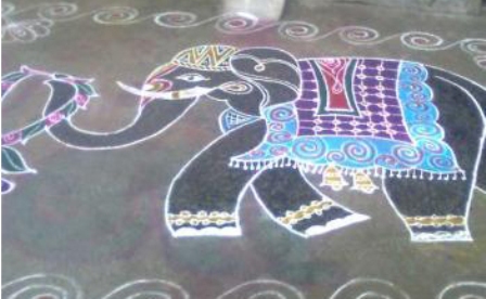 Díszített elefánt Rangoli