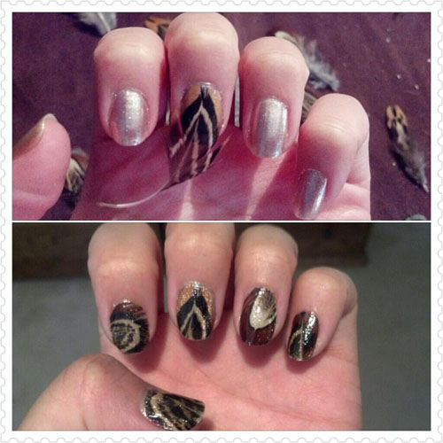 Farve kombineret fjer nail art design