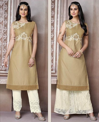 Golden Thread Broderet Golden Kurti