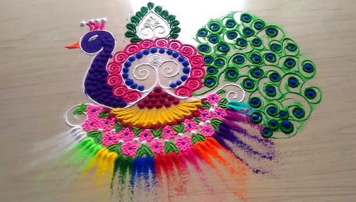 Påfugl Rangoli Design på Gudi Padwa