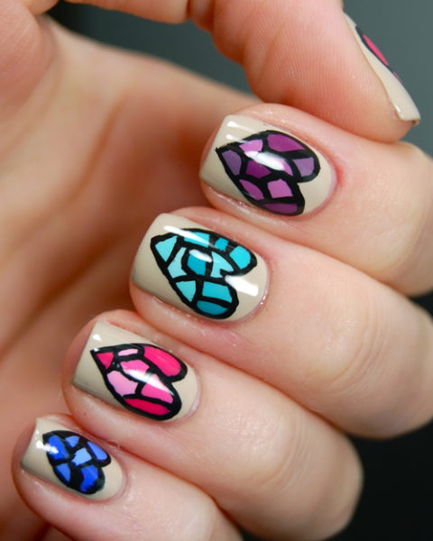 Stained Glass Heart Nail Art