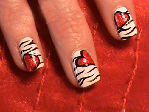 Zebra Style Heart Nail Art