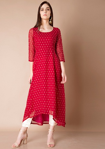 Bright Red High Low Kurti Tunikaer