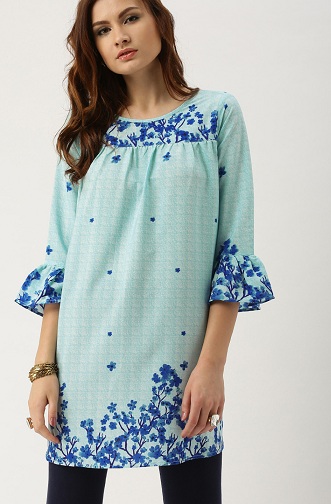 Blomstret print blå Kurti tunikaer