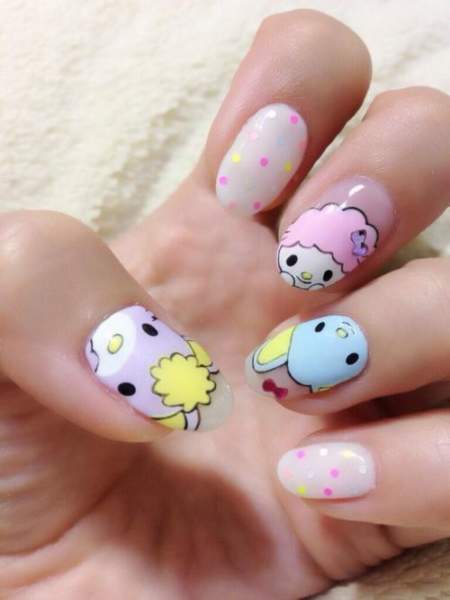 Kawaii frihånds nail art