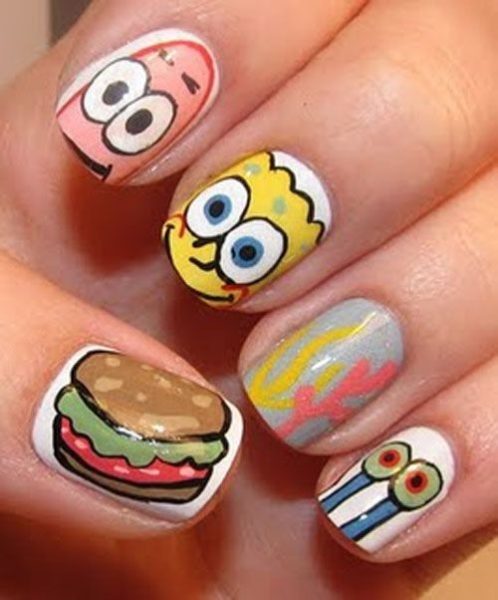 Kawaii svamp bob_s firkantede bukser nail art