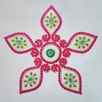 Pink Stones Leaf Rangoli