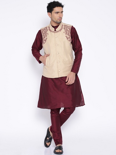 Cremet vest med Maroon Kurta