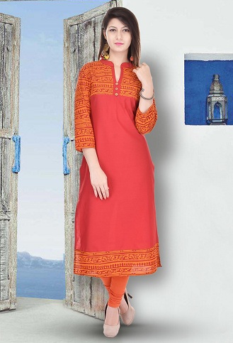 Orange Kurta med ¾ ærme