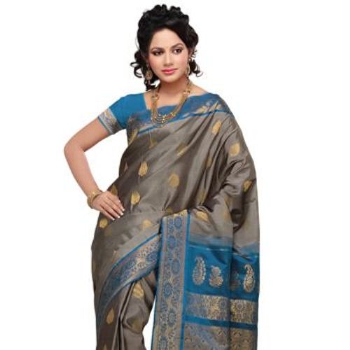 Gadwal Grey Silk Saree