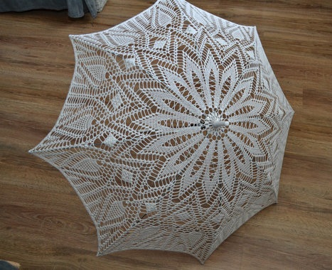Victoriansk hæklet hvid paraply