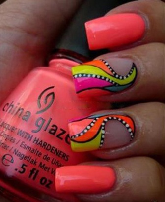 Abstrakt Neon Nail Art Design