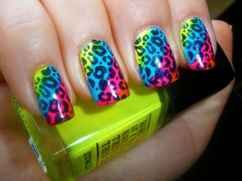 Neon Nail Art i Rainbow og Leopard