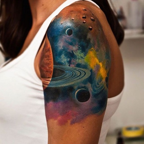 Galaxy Space Tattoo vállra