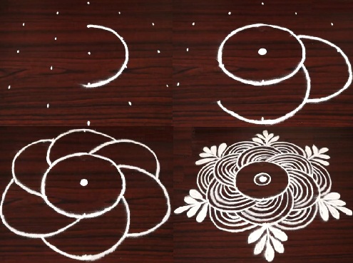 Cirkulær Rangoli med 5 prikker