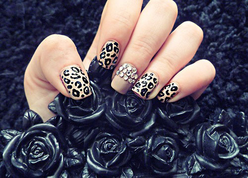 Animal Print Rhinestone Nail Art