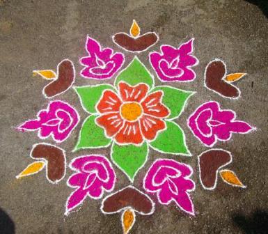Rose Rangoli Design Med 'Diyas' Til Diwali