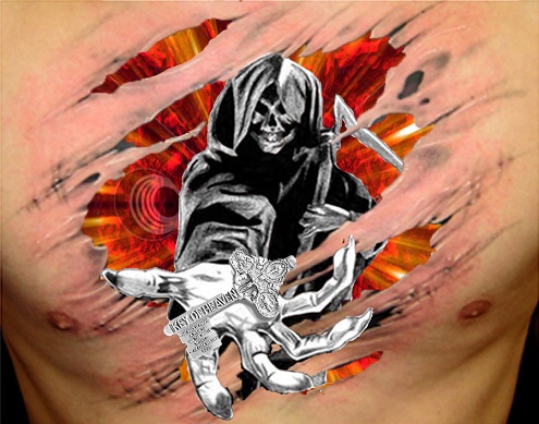 Ripped Skin Reaper Tattoo Design