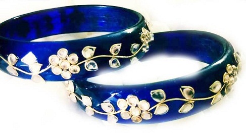 Kundan Work Royal Blue Bangles