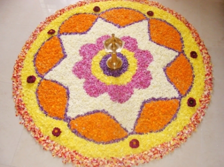 Flower og Diyas Rangoli til Diwali