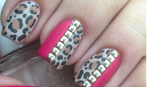 Matte Leopard Studs Nail Art Design