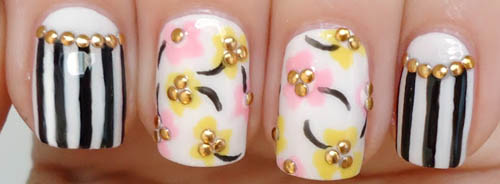 Floral Studs Nail Art Design