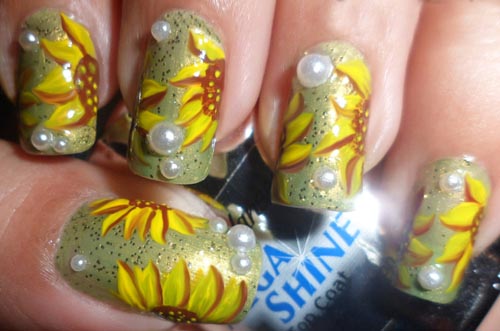 Studded Sunflower Nail Art
