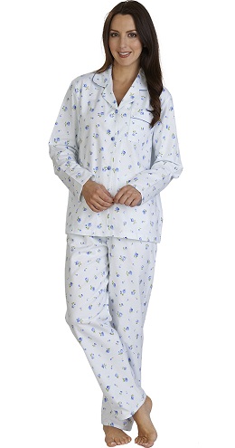 Børstet bomuld, lange ærmer, hvide pyjamas