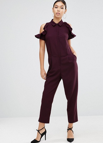 Berry Red Cold Shoulder Formelle jumpsuits