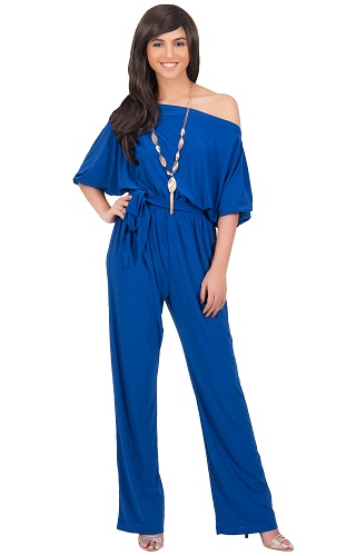 Off shoulder koboltblå formelle jumpsuits