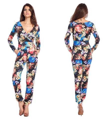 Blomster lange V -hals buksedragter