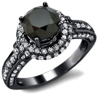 Sort afrundet diamant forlovelsesring