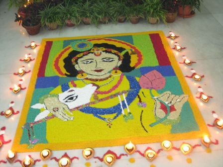 Krishna Rangoli Design Diwali számára