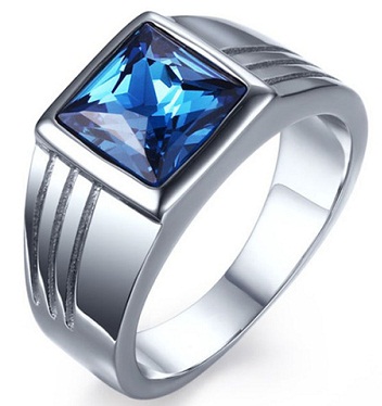 Stílusos kék gyémánt volfrám gyűrű férfiaknak