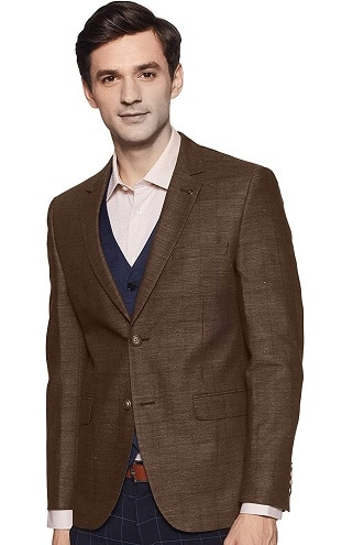 Slim Fit Brown Linen Blazer Jacket