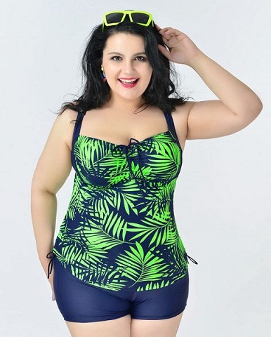 Leaf Printed Plus Size fürdőruha