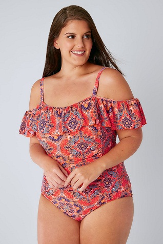 Cold Shoulder Frilled Plus Size Badetøj