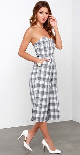 Printcess Grå ternet stropløs jumpsuit