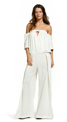 Stropløs hvid off shoulder jumpsuit