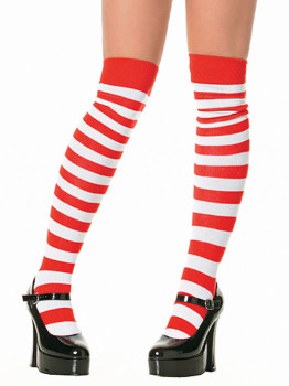 Piros -fehér hosszú csíkos zokni