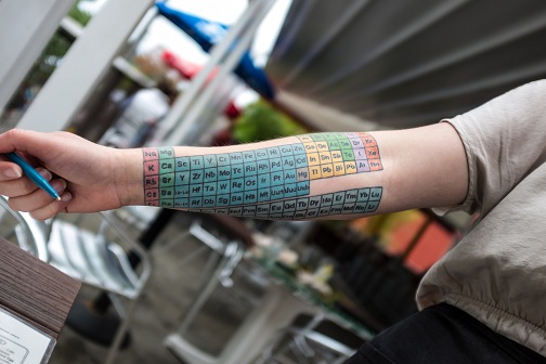 Színes teljes periodikus táblázat tetoválás
