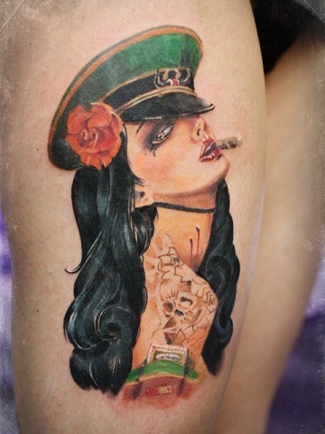 Captain Look Pin Up Girl Tattoo