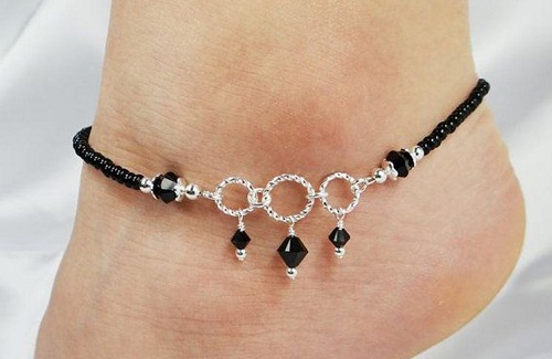 Jet Black Crystal Anklet